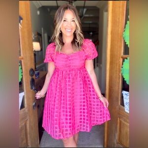 Plaid Puff Sleeve Babydoll Dress